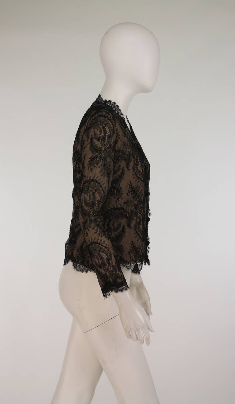 Black 1930s romantic black Chantilly lace blouse
