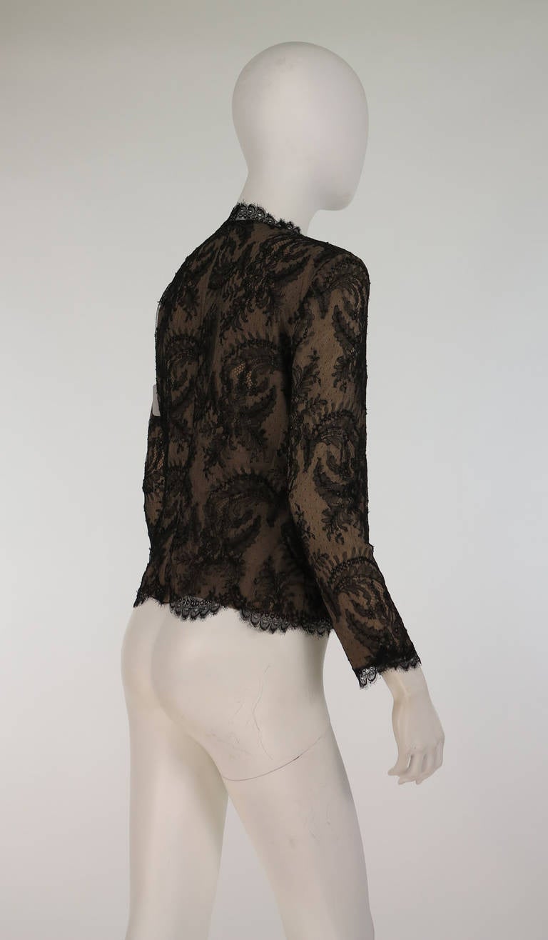 1930s romantic black Chantilly lace blouse In Excellent Condition In West Palm Beach, FL
