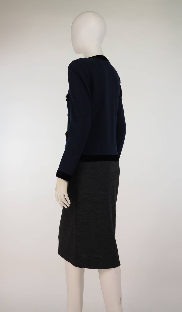 Women's 1970s Oscar de la Renta Navy & charcoal jersey dress