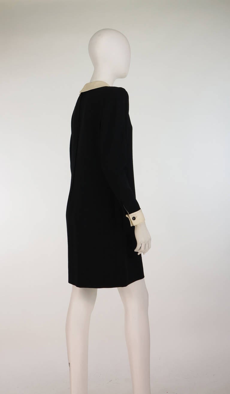 1980s Valentino black wool crepe collar & cuff dress 1