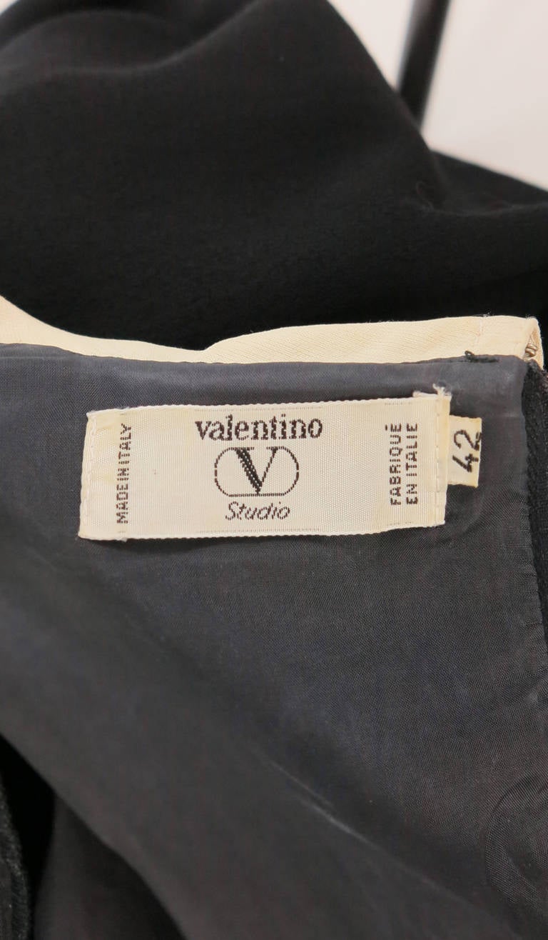 1980s Valentino black wool crepe collar & cuff dress 6