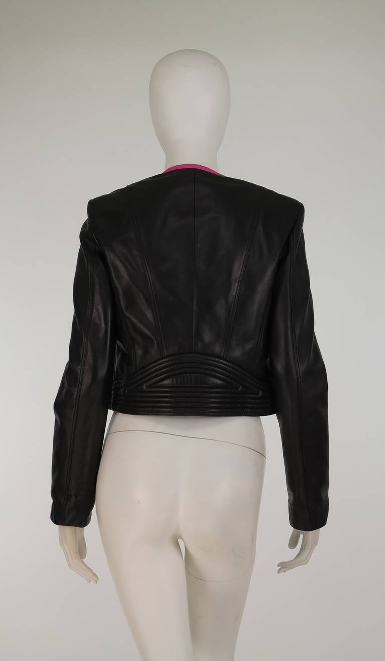 Versace black leather pink laced hearts cropped jacket For Sale at 1stDibs