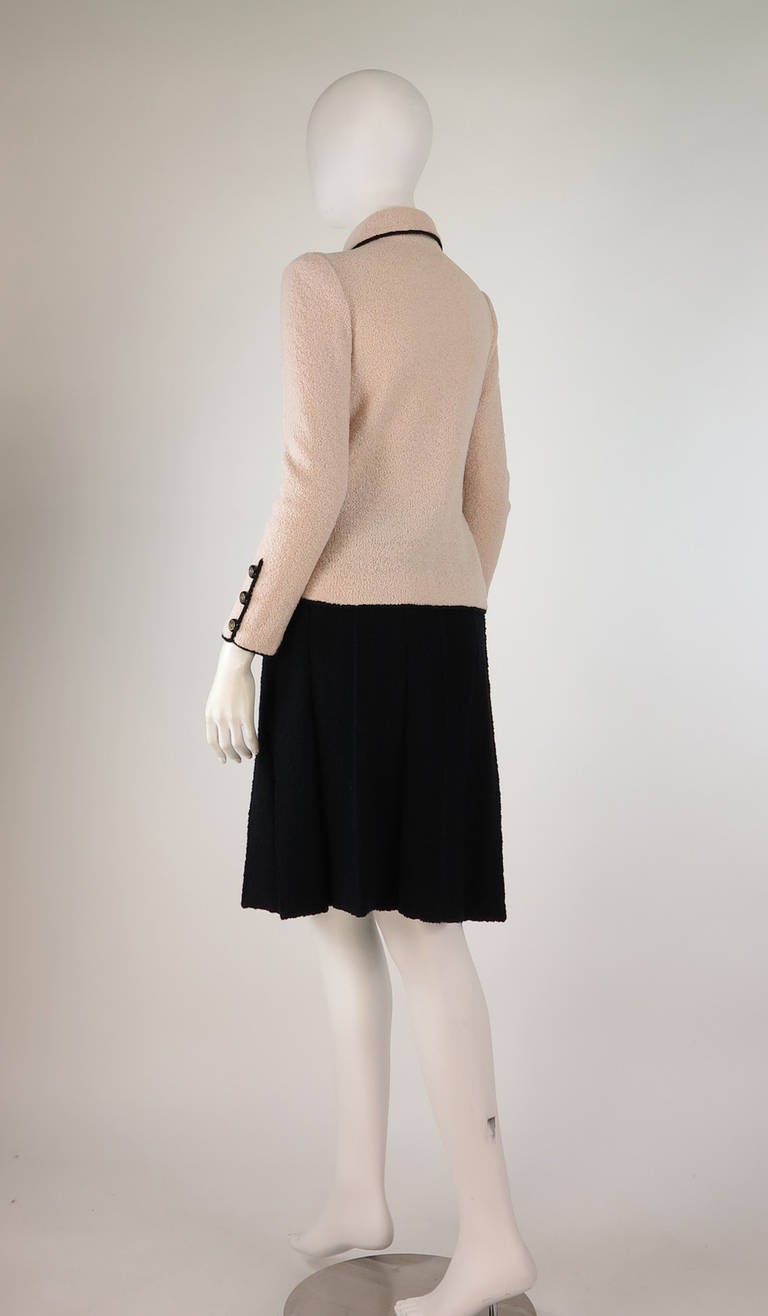 Women's 1960s Adolfo classic boucle suit in pink & black