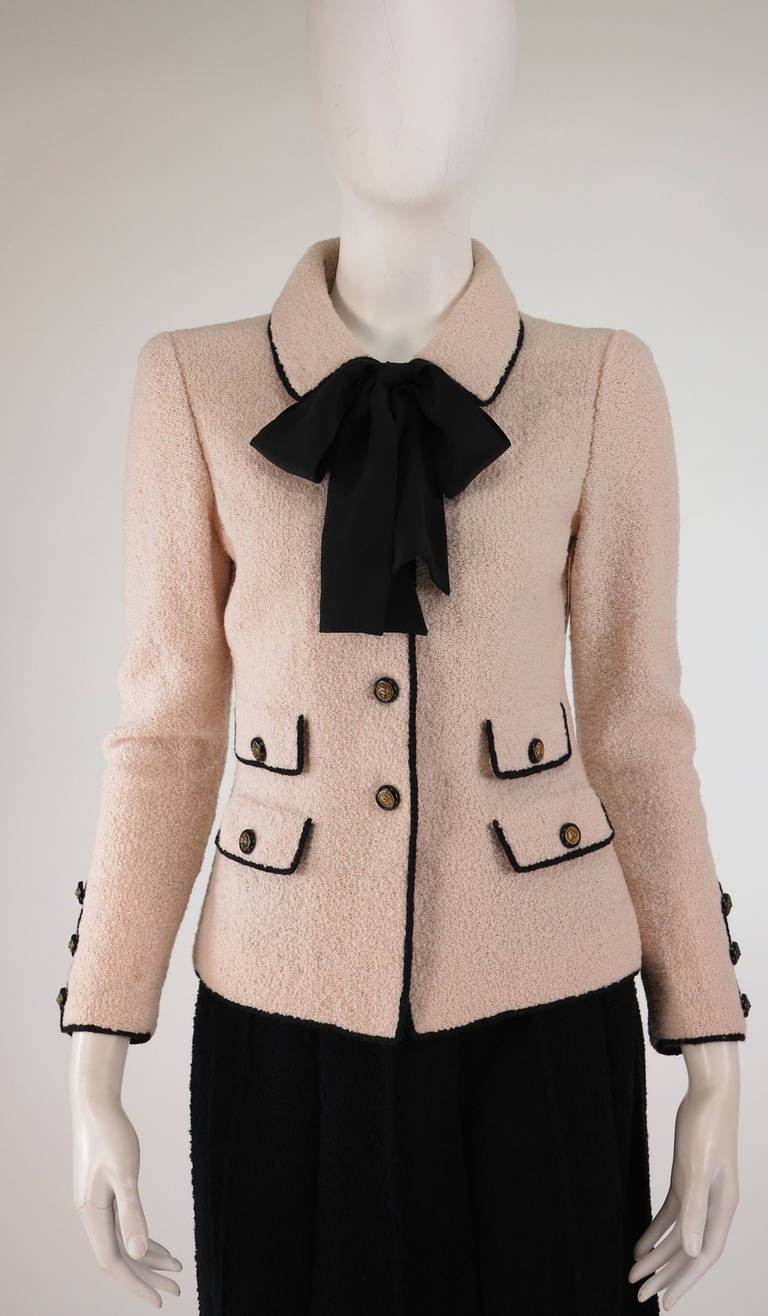 1960s Adolfo classic boucle suit in pink & black 4