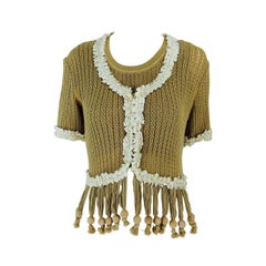 Vintage Moschino Nature Friendly Garment wooden bead fringe sweater twin set