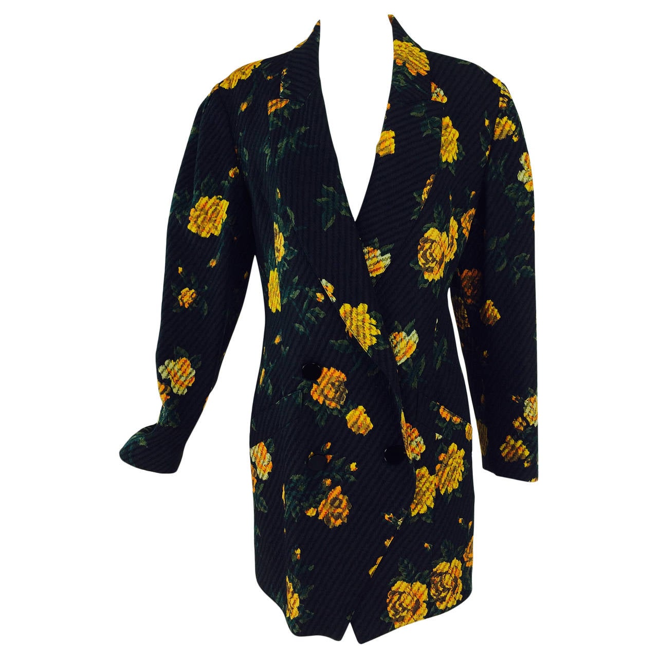 Louis Feraud double breasted floral cotton cloque jacket 1980s