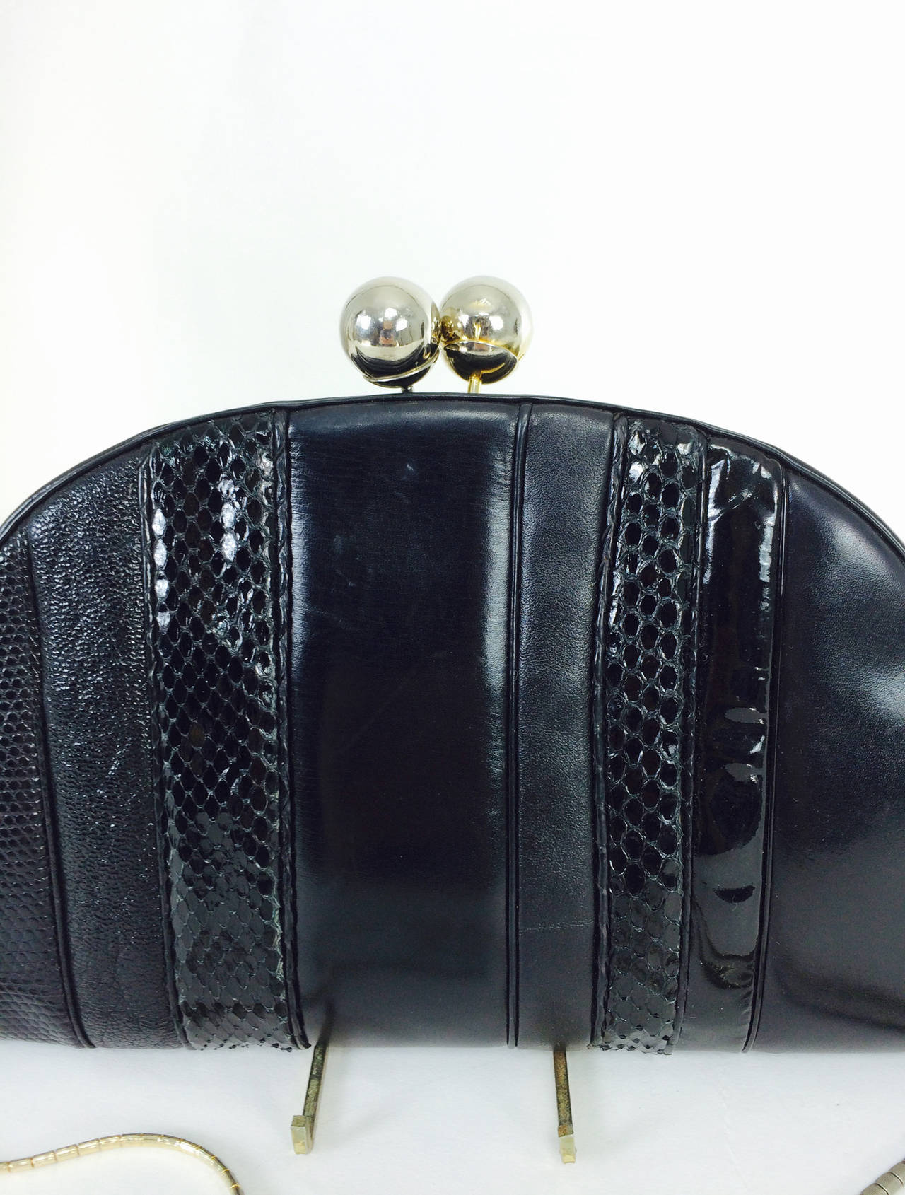 Black Judith Leiber black leather & snakeskin shoulder bag 1980s