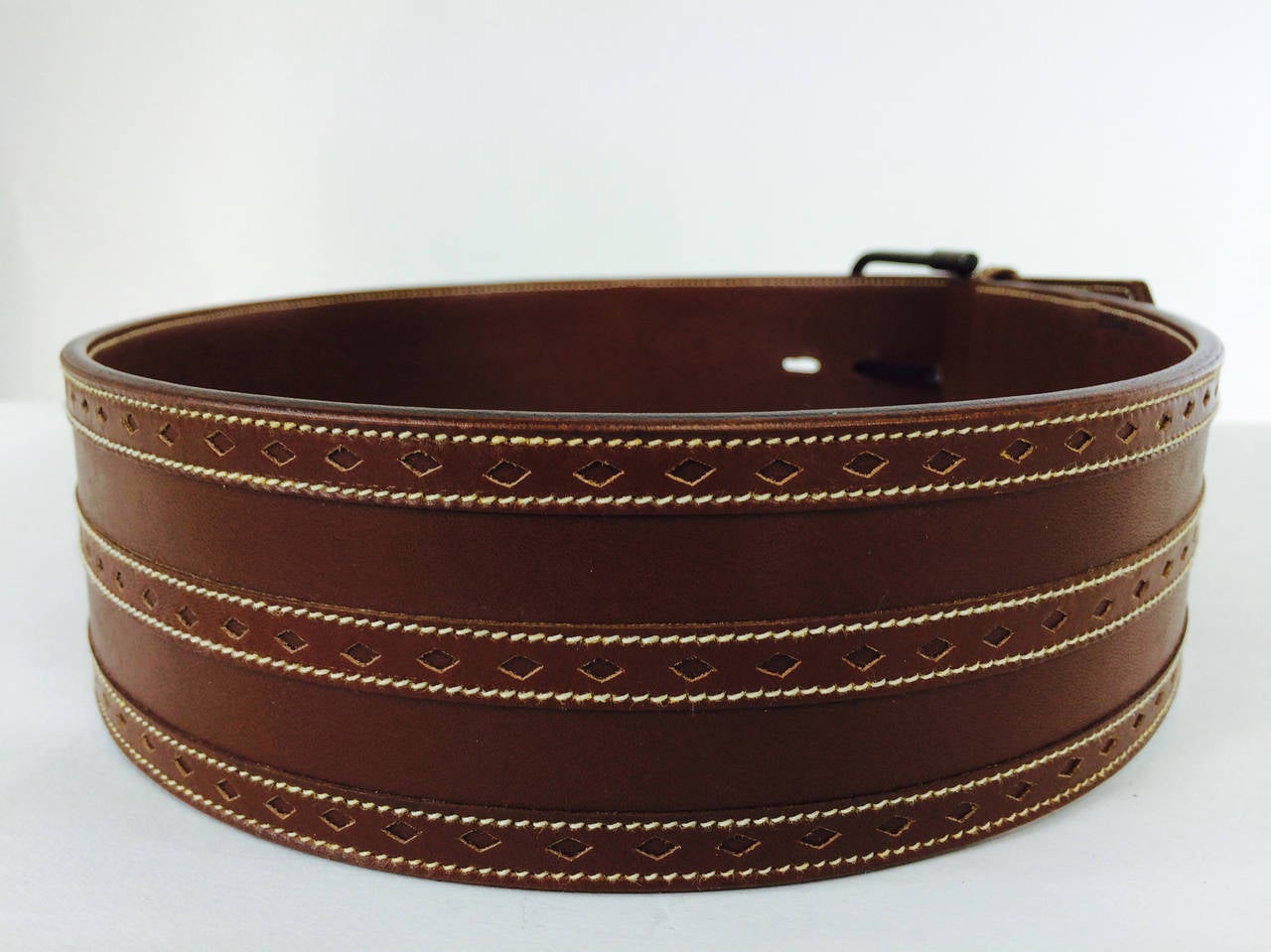 Black Gucci chocolate brown wide leather belt 42