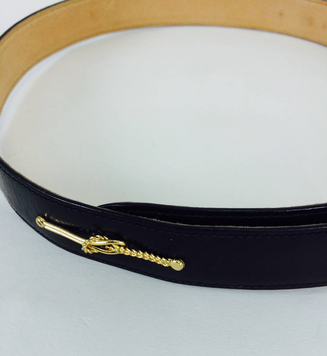 Women's Gucci black box calf leather belt with gold harness appliques 28