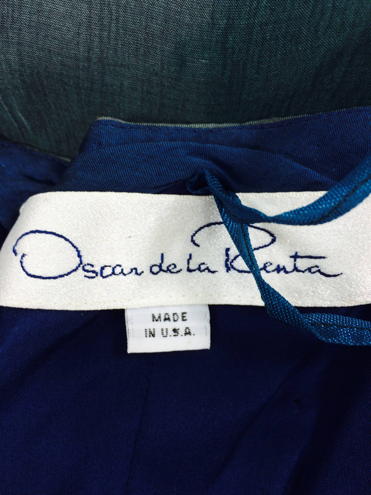 Oscar de la Renta teal tone on tone chiffon goddess gown 1970s 5