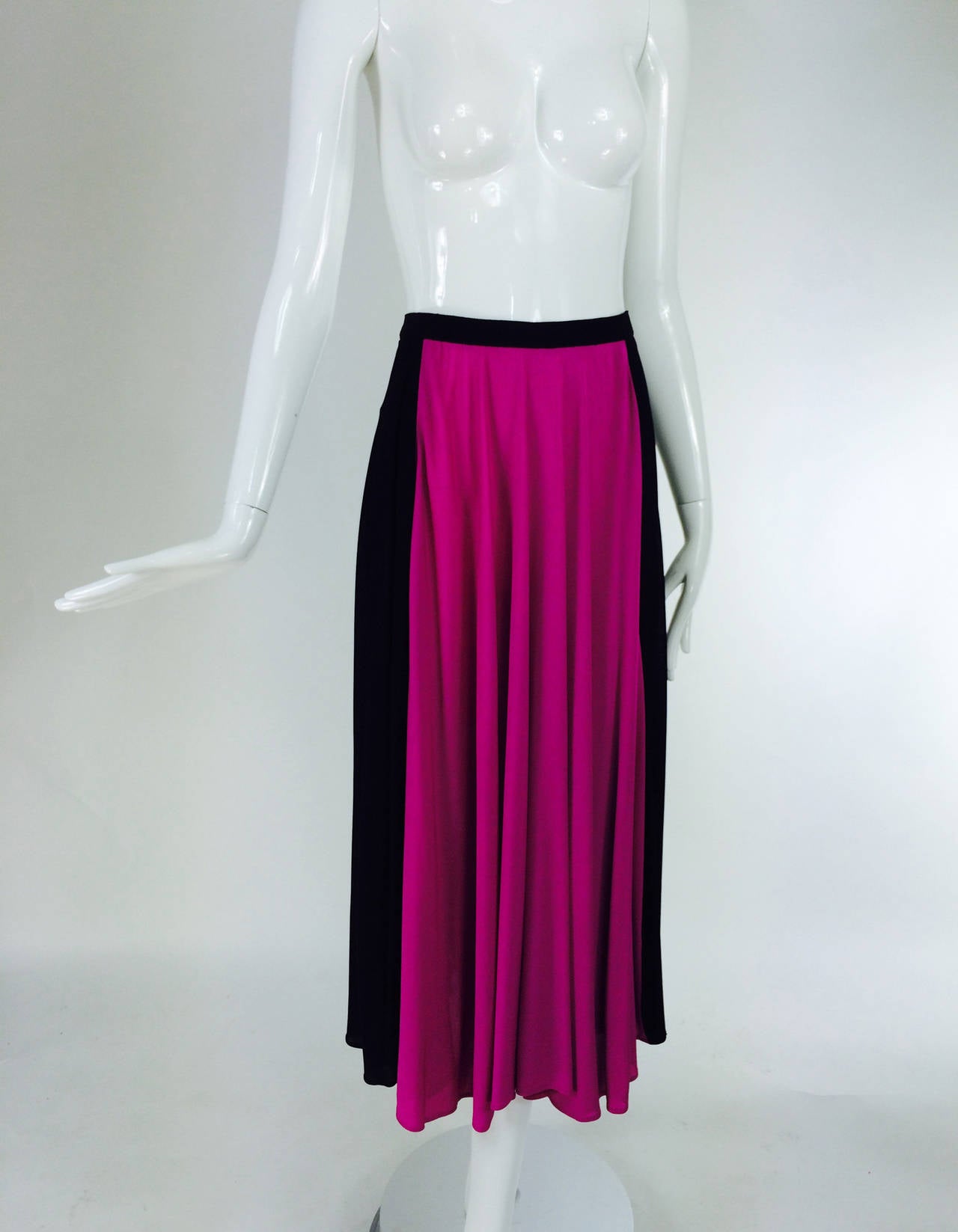 Yves St Laurent YSL  Rive Gauche black & hot pink jersey skirt 1970s 2