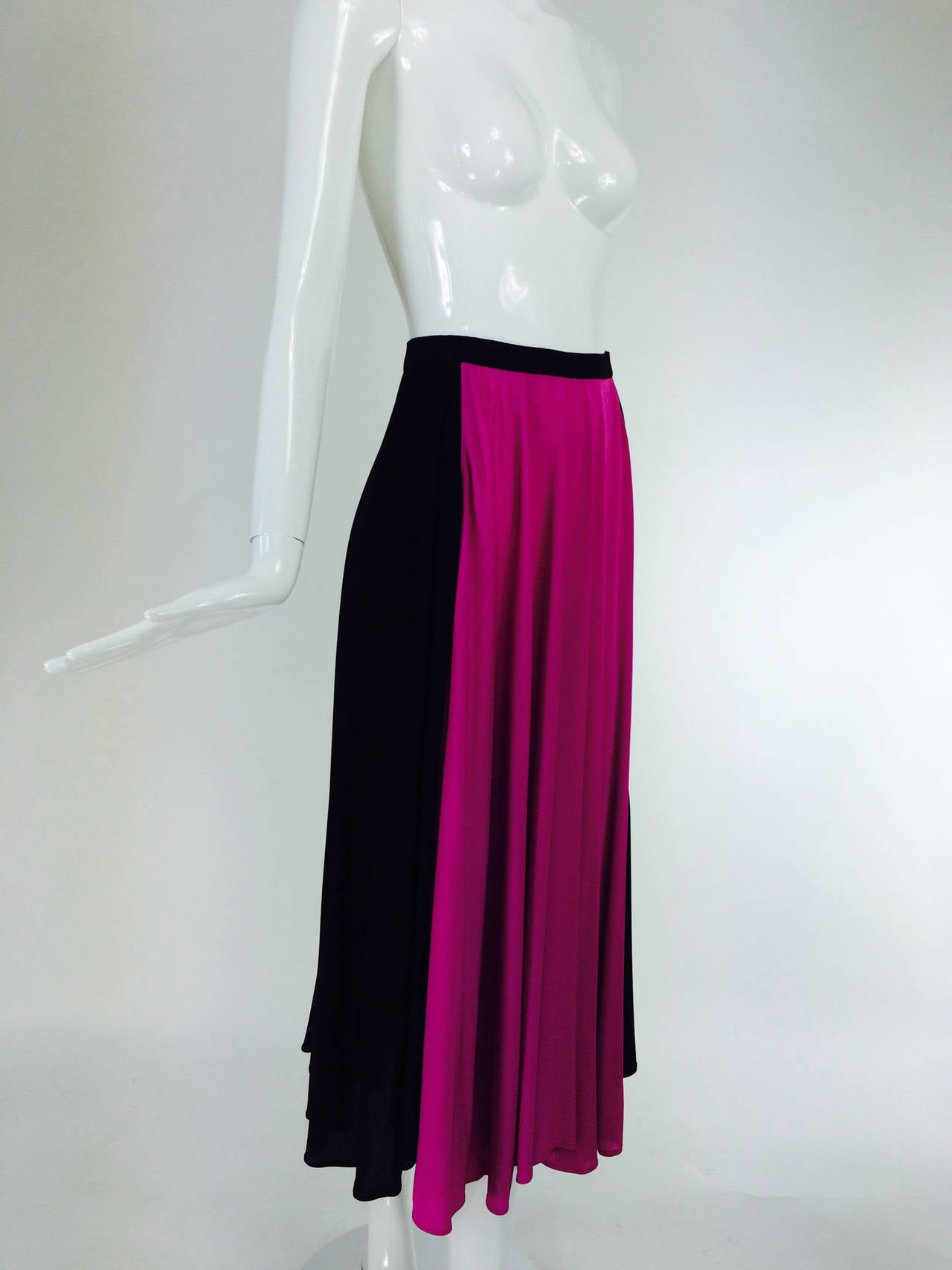 Yves St Laurent YSL  Rive Gauche black & hot pink jersey skirt 1970s 1