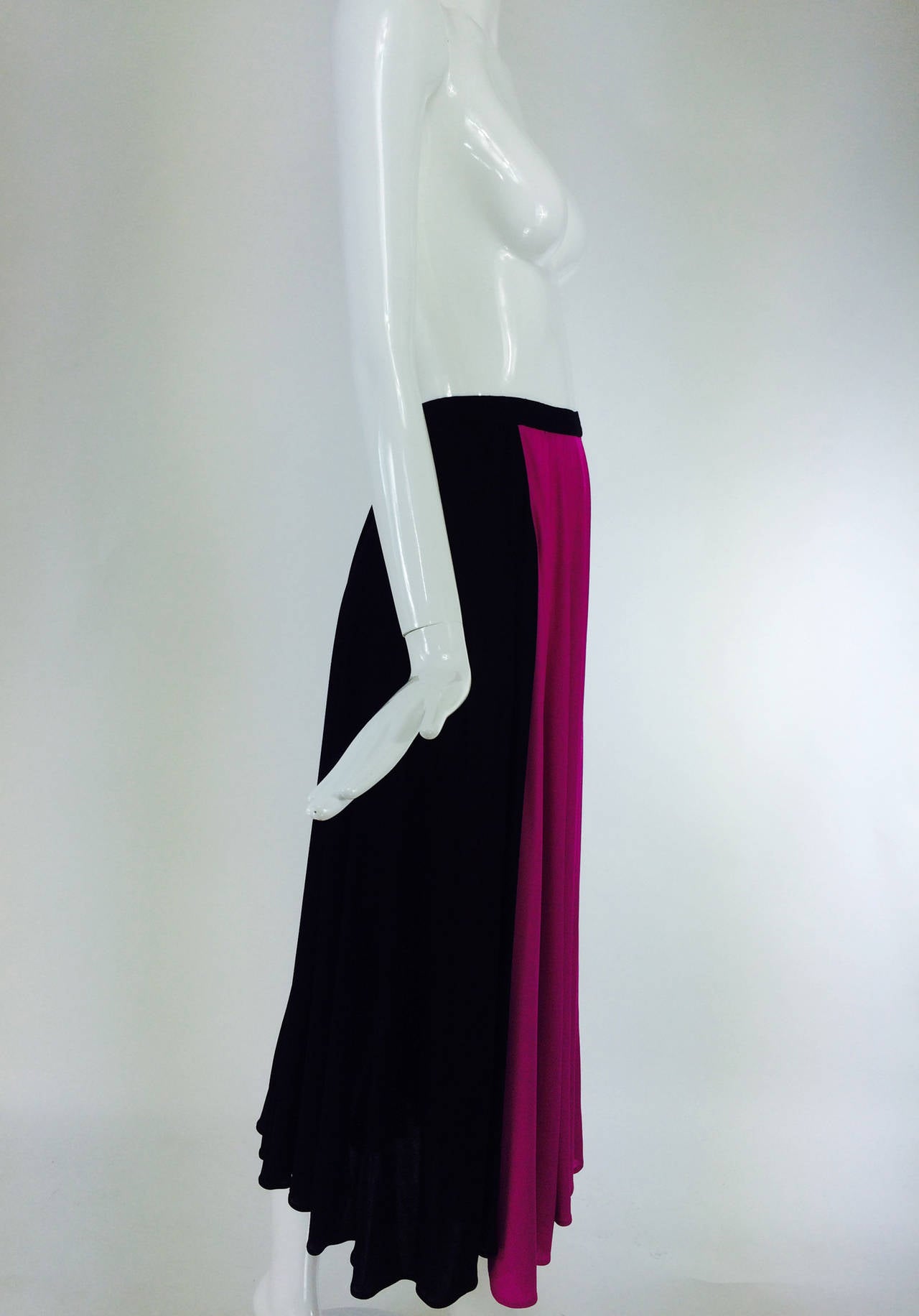 Women's Yves St Laurent YSL  Rive Gauche black & hot pink jersey skirt 1970s