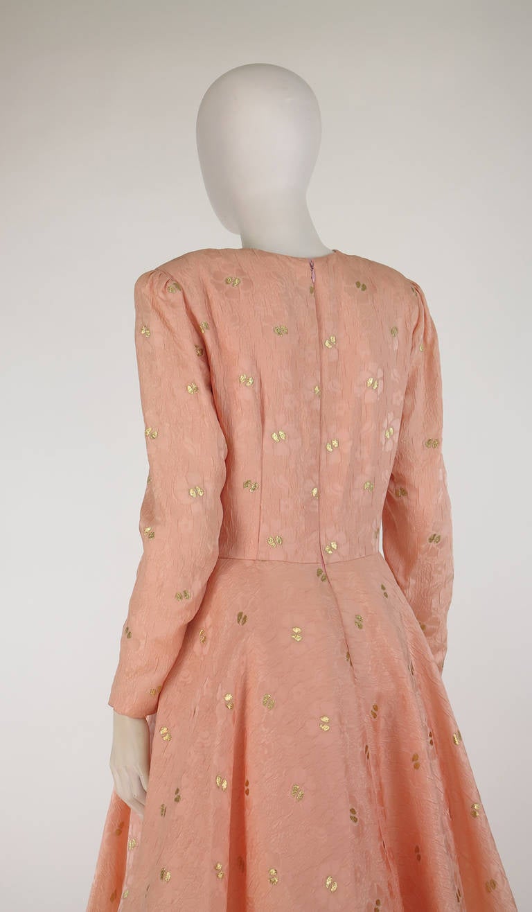 Women's 1980s Richilene pink & gold silk cloque cocktail dress