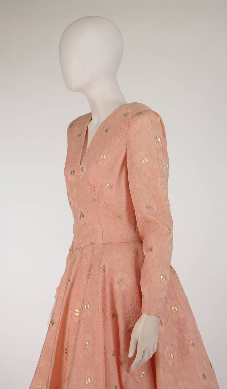 1980s Richilene pink & gold silk cloque cocktail dress 2