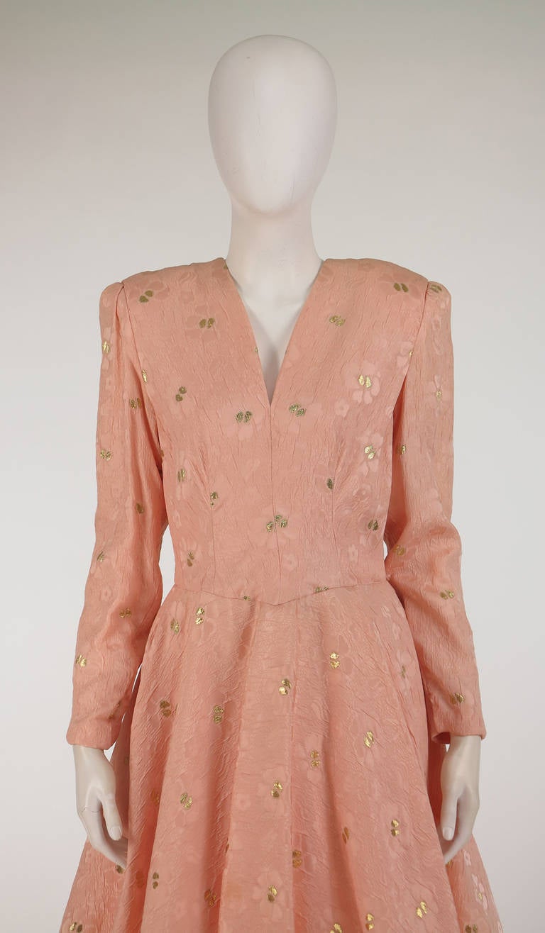1980s Richilene pink & gold silk cloque cocktail dress 3