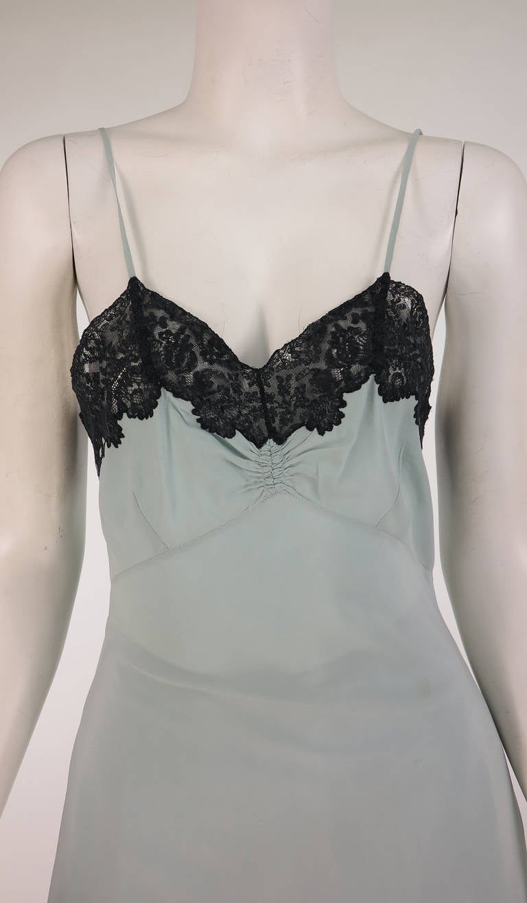 1930s Handmade Blue Silk crepe & black lace teddy & tap panties 3