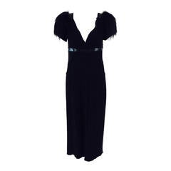Prada black satin back crepe fox fur plunge front cocktail dress 2007 12