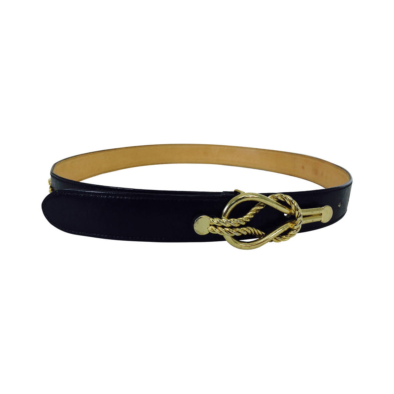 Gucci black box calf leather belt with gold harness appliques 28 For Sale at 1stdibs