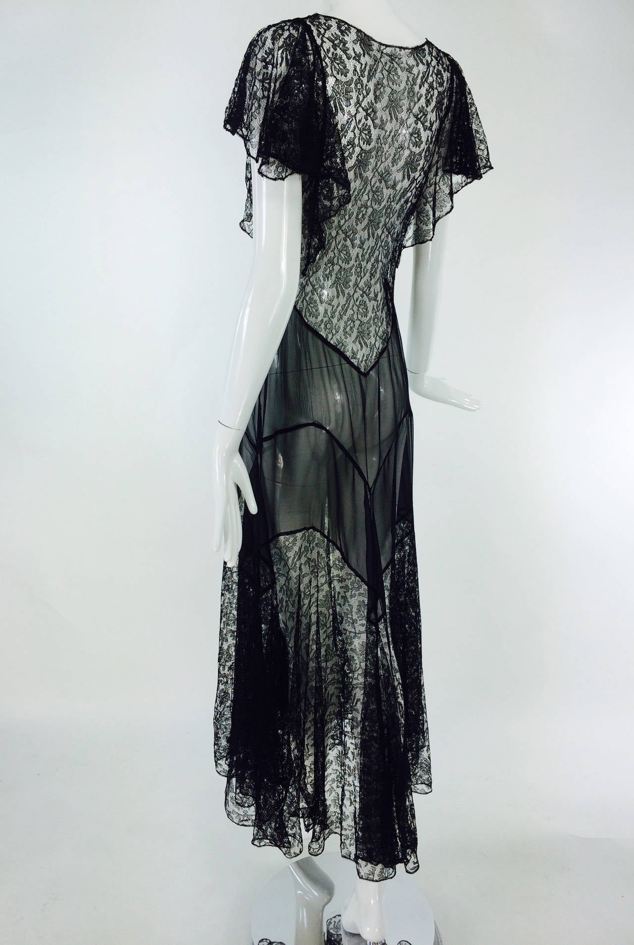 Sheer black lace and silk chiffon bias cut dress 1930s at 1stDibs