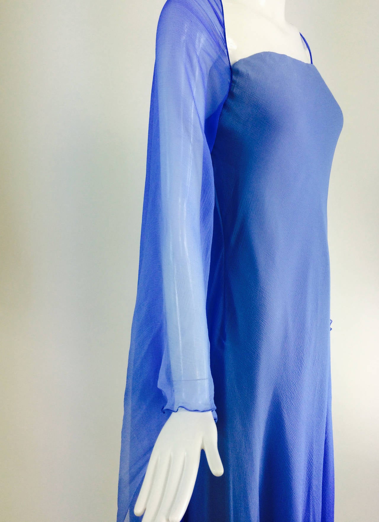 Fiandaca Cerulean Blue tonal silk chiffon gown 1990s
