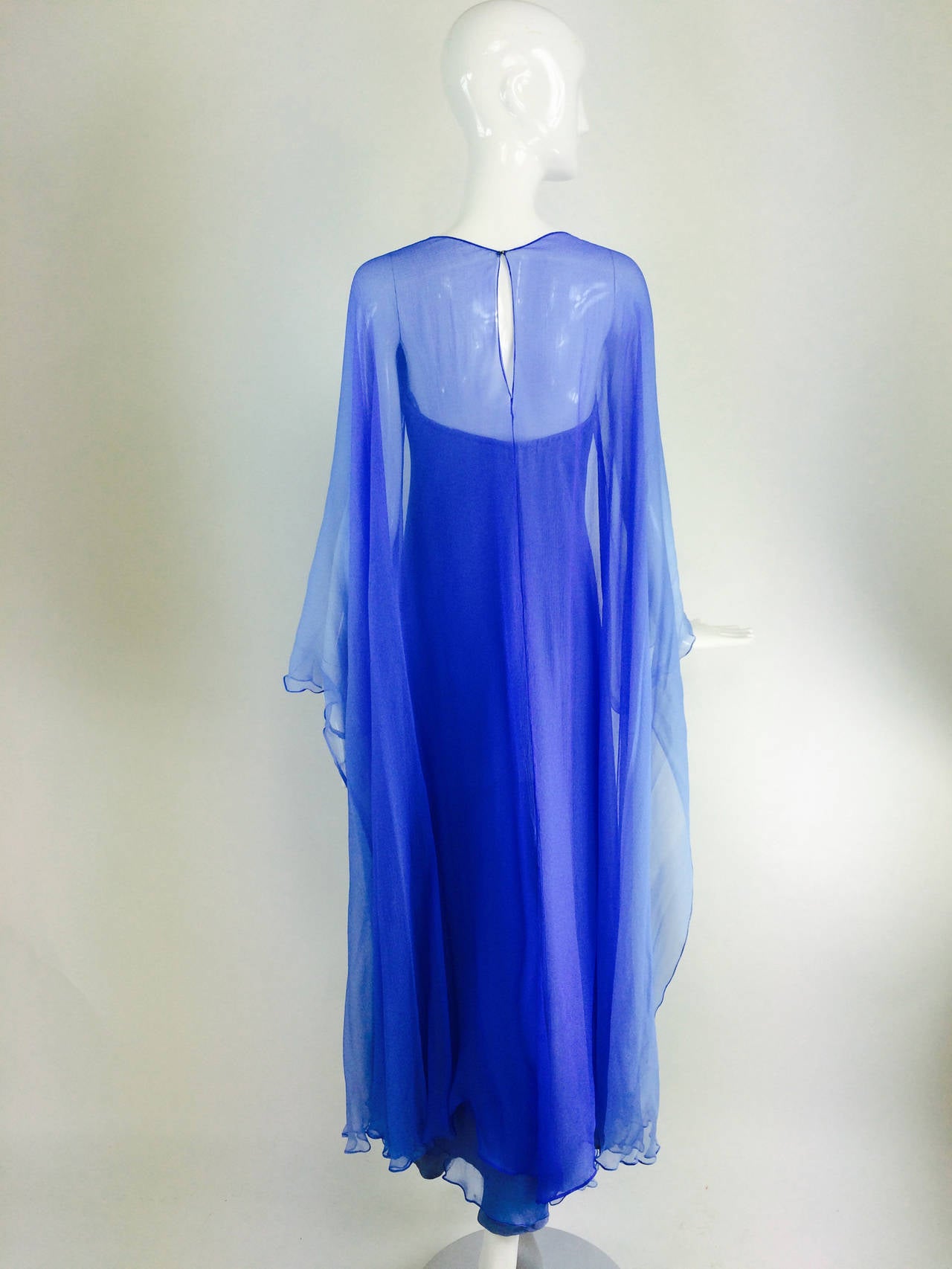 Fiandaca Cerulean Blue tonal silk chiffon gown 1990s In Excellent Condition In West Palm Beach, FL