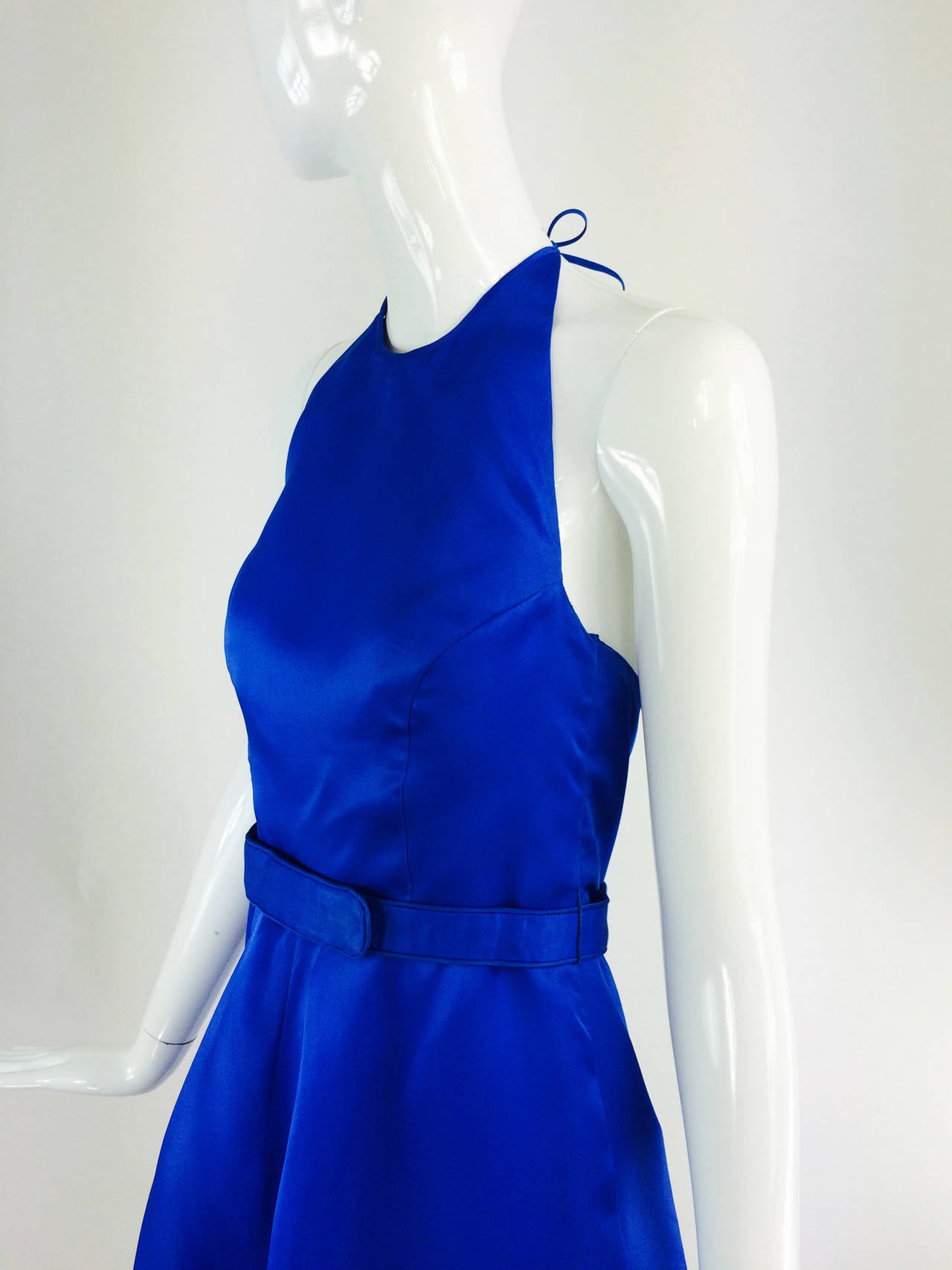 Women's Fiandaca cerulean blue silk halter neck shaped hem gown 1990s