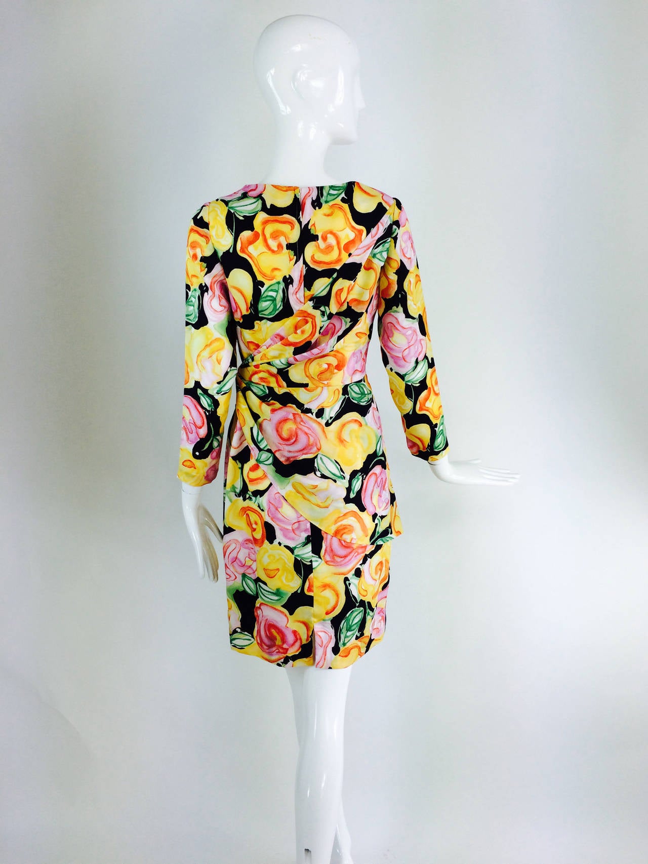 Fiandaca silk floral day dress 1990s In Excellent Condition In West Palm Beach, FL