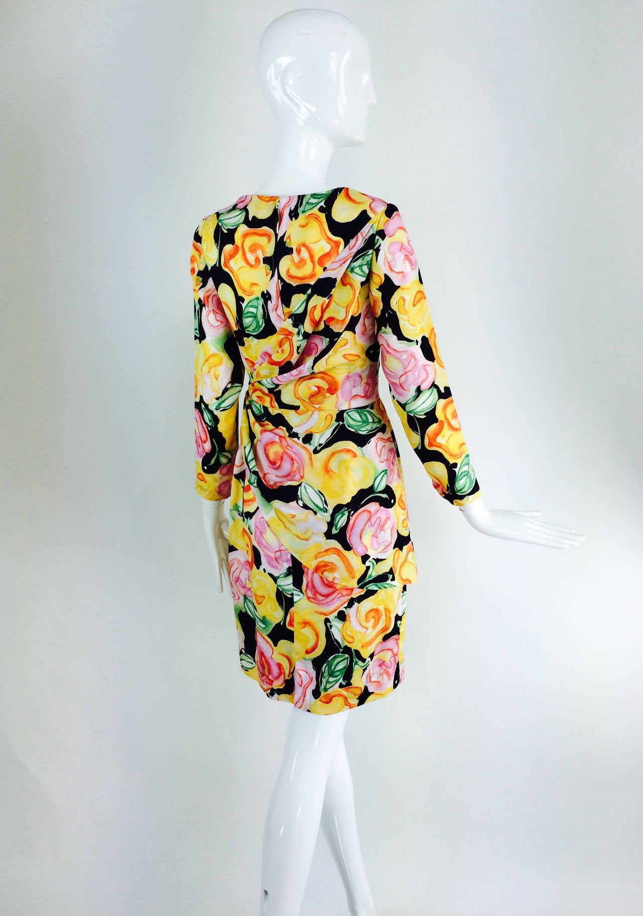 Beige Fiandaca silk floral day dress 1990s