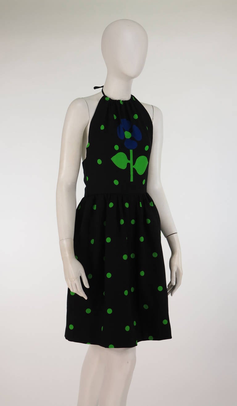 From the 1960s a halter mini dress labeled Lanvin Boutique, with a separate tag 