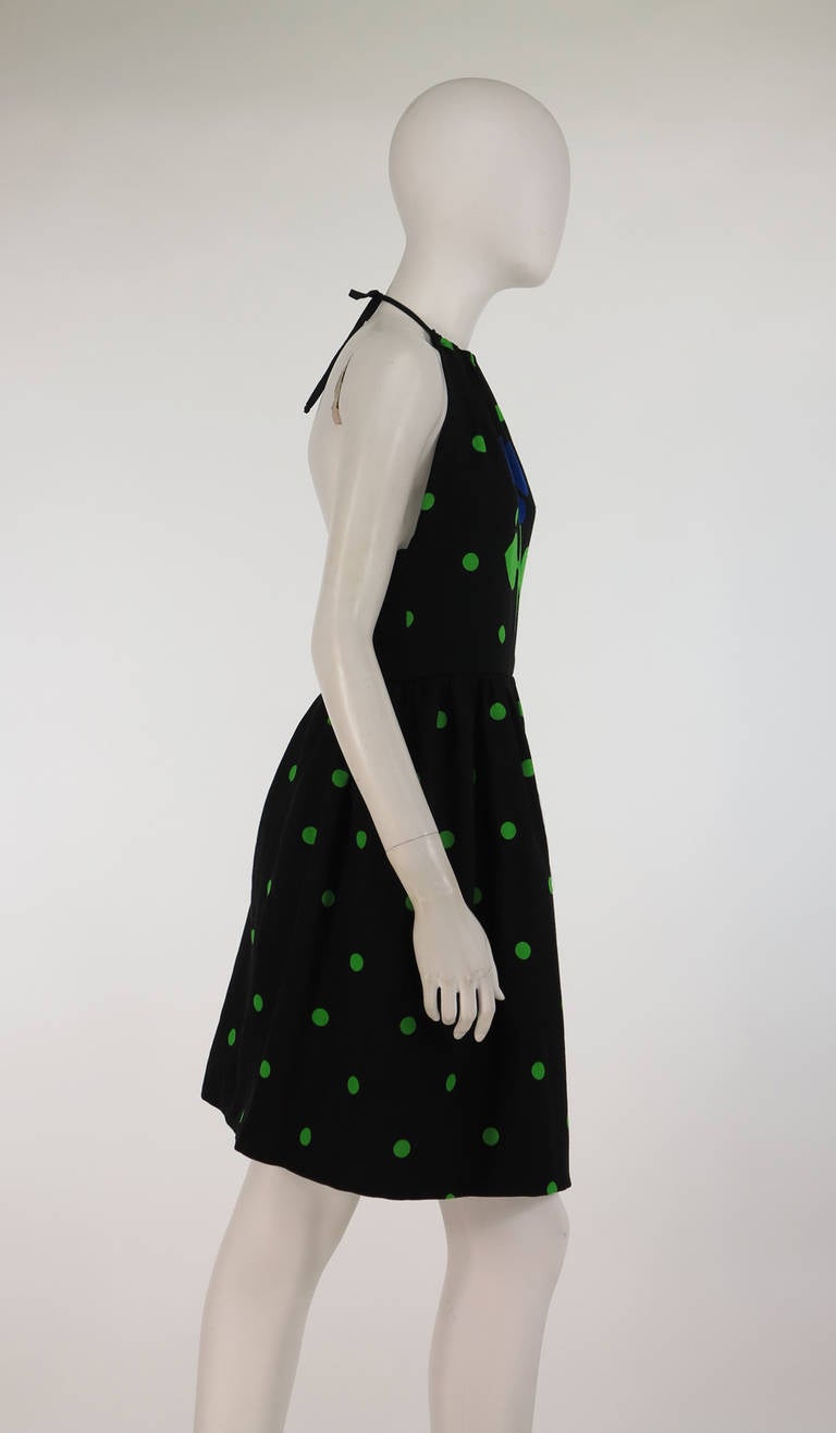 Black 1960s Lanvin flower power halter mini dress