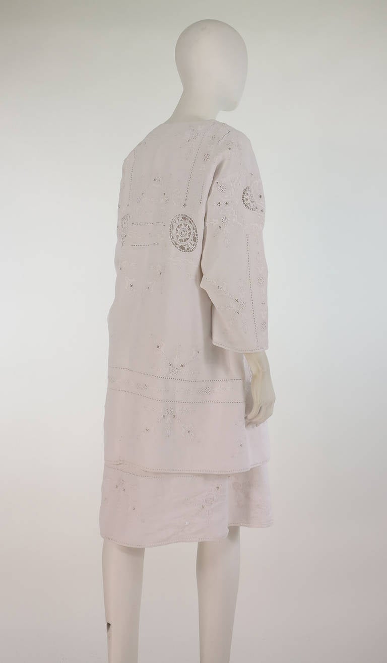 Women's 1960s Embroidered Linen & Retecella lace dress & coat