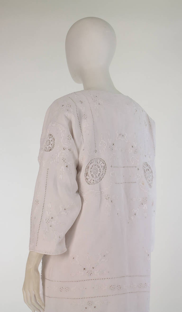 1960s Embroidered Linen & Retecella lace dress & coat 2