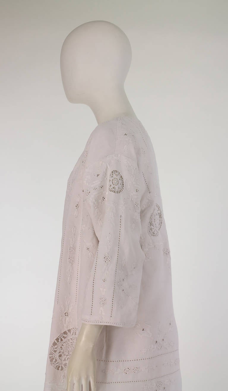 1960s Embroidered Linen & Retecella lace dress & coat 3