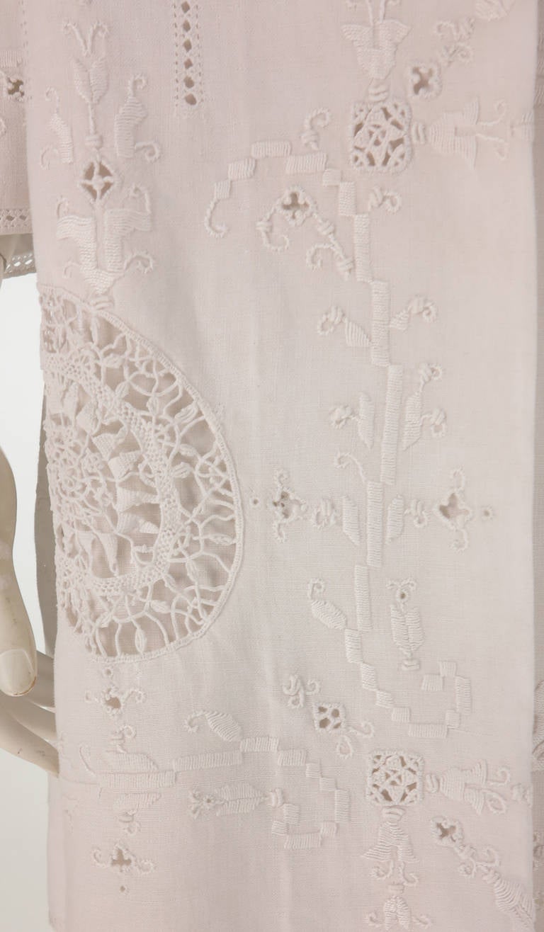 1960s Embroidered Linen & Retecella lace dress & coat 5