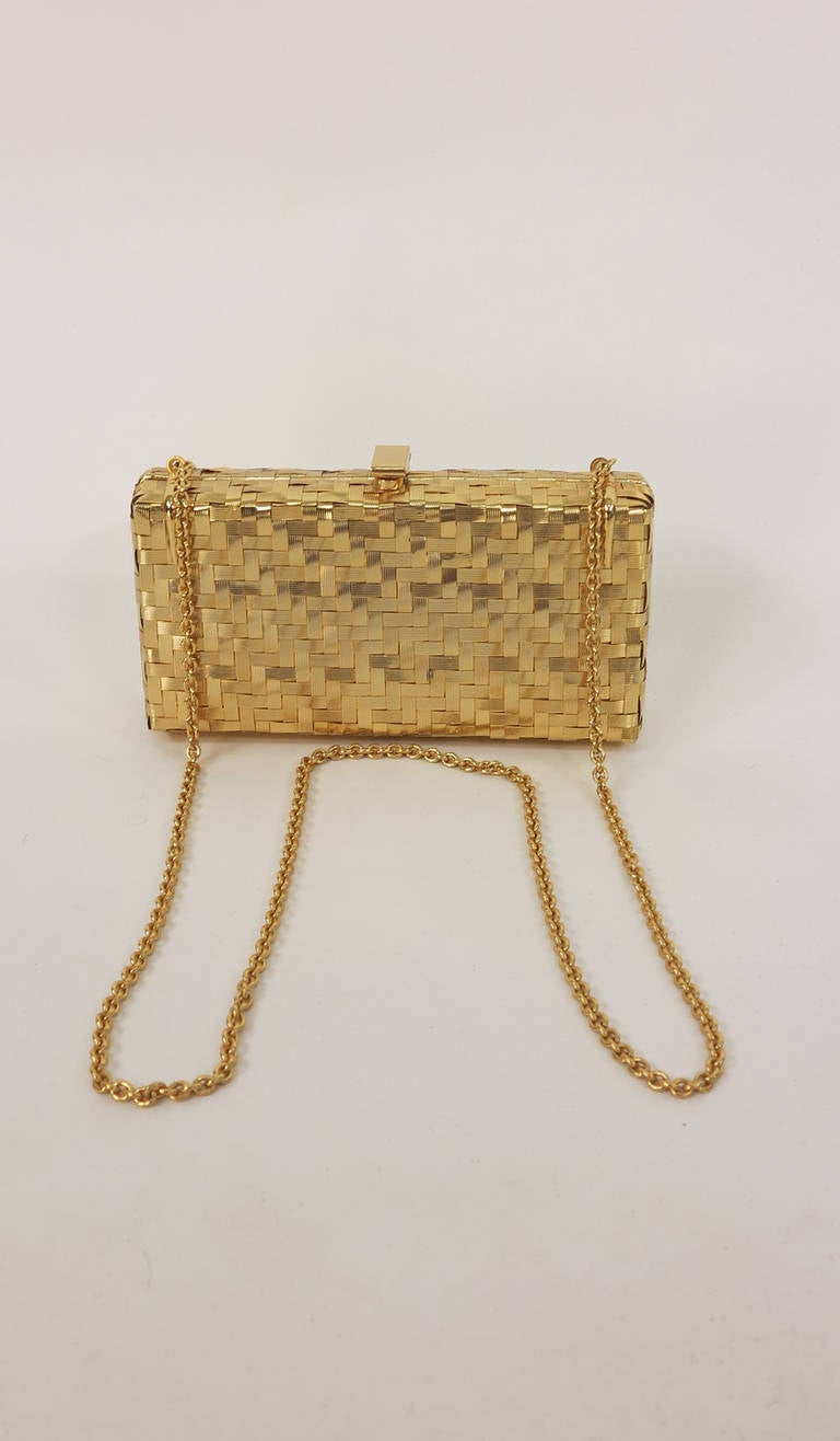 1970s Rodo Italy gold metal basket weave evening bag 1
