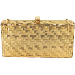 1970s Rodo Italy gold metal basket weave evening bag