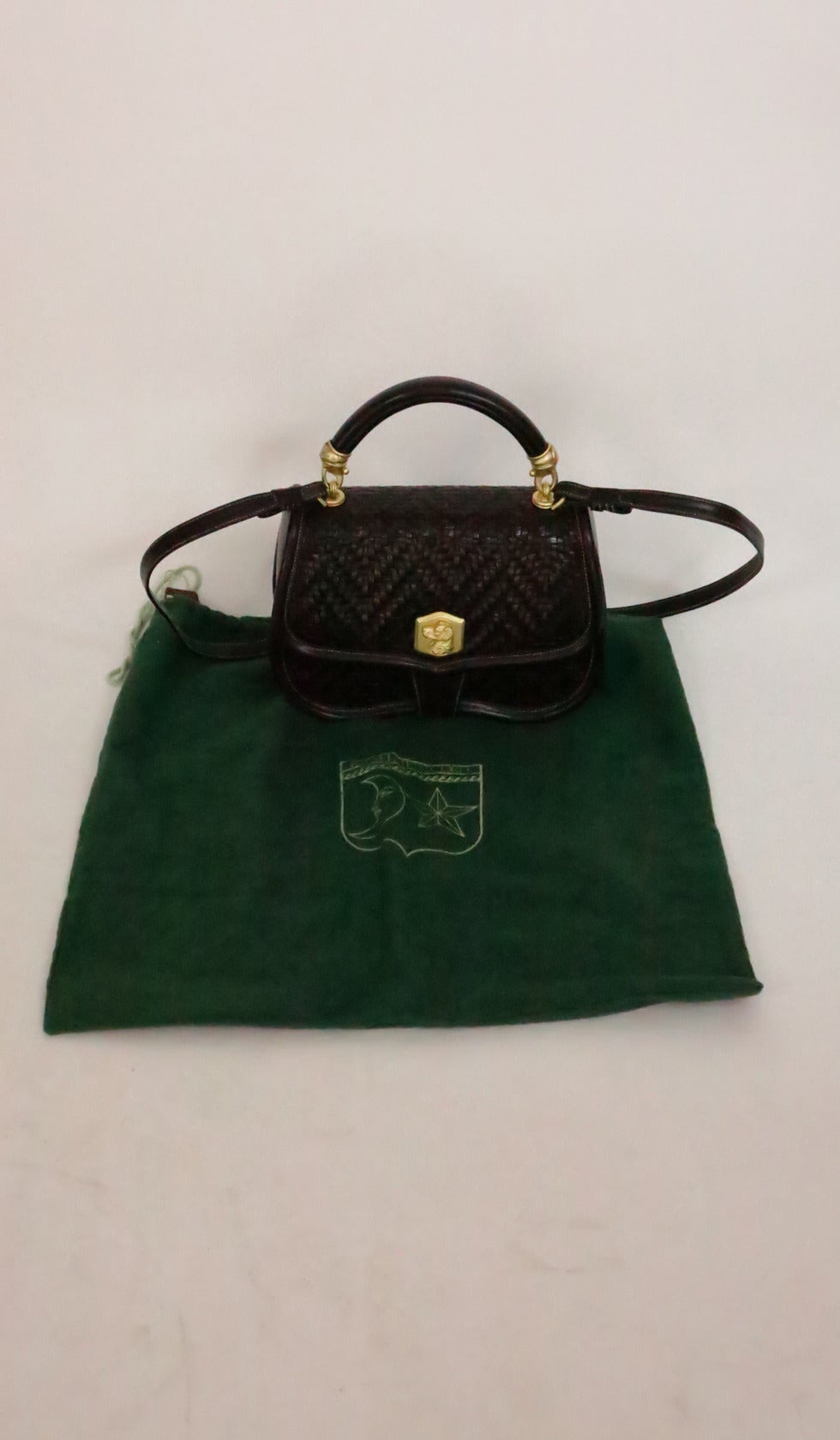 1991 Barry Kieselstein Cord rich chocolate brown woven leather handbag In Excellent Condition In West Palm Beach, FL