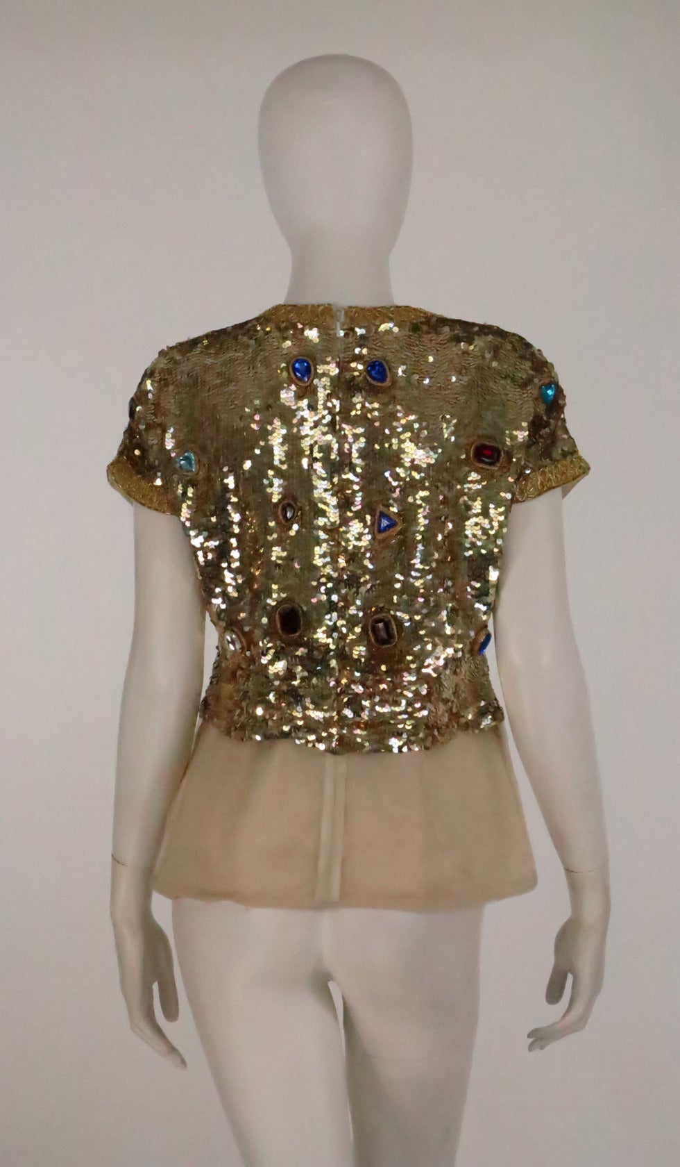 Oscar de la Renta gold sequin jeweled evening top at 1stDibs | glitter ...
