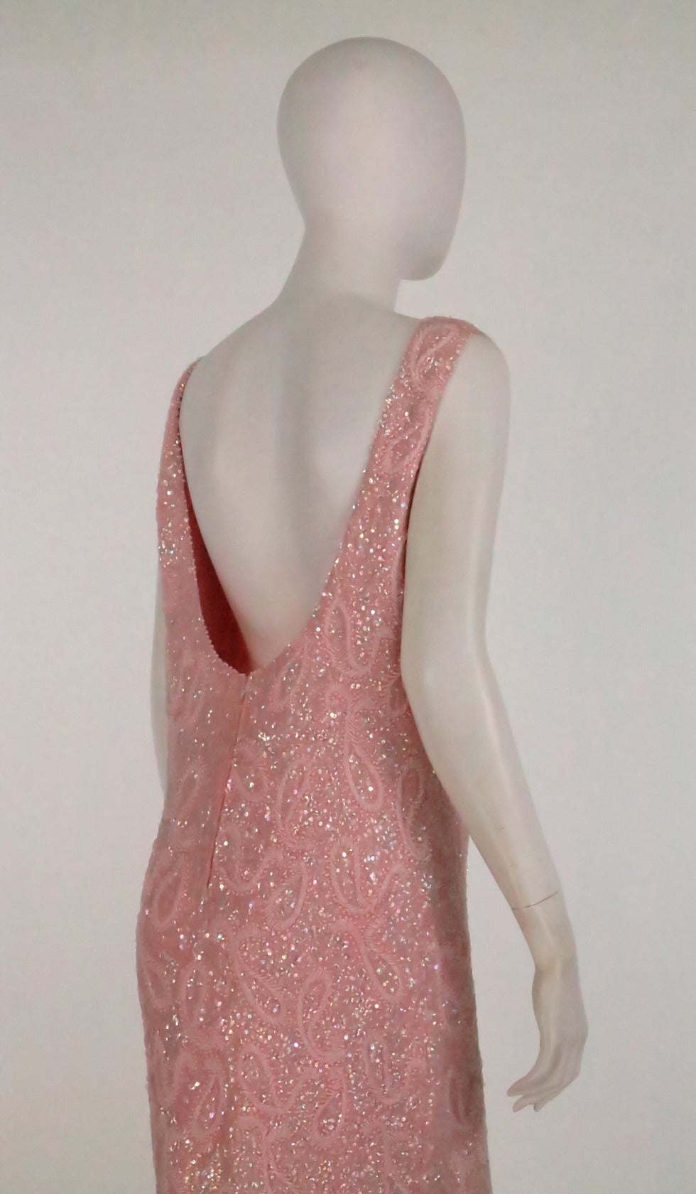 Early 1960s pink beaded sweater knit evening gown Hong Kong 1