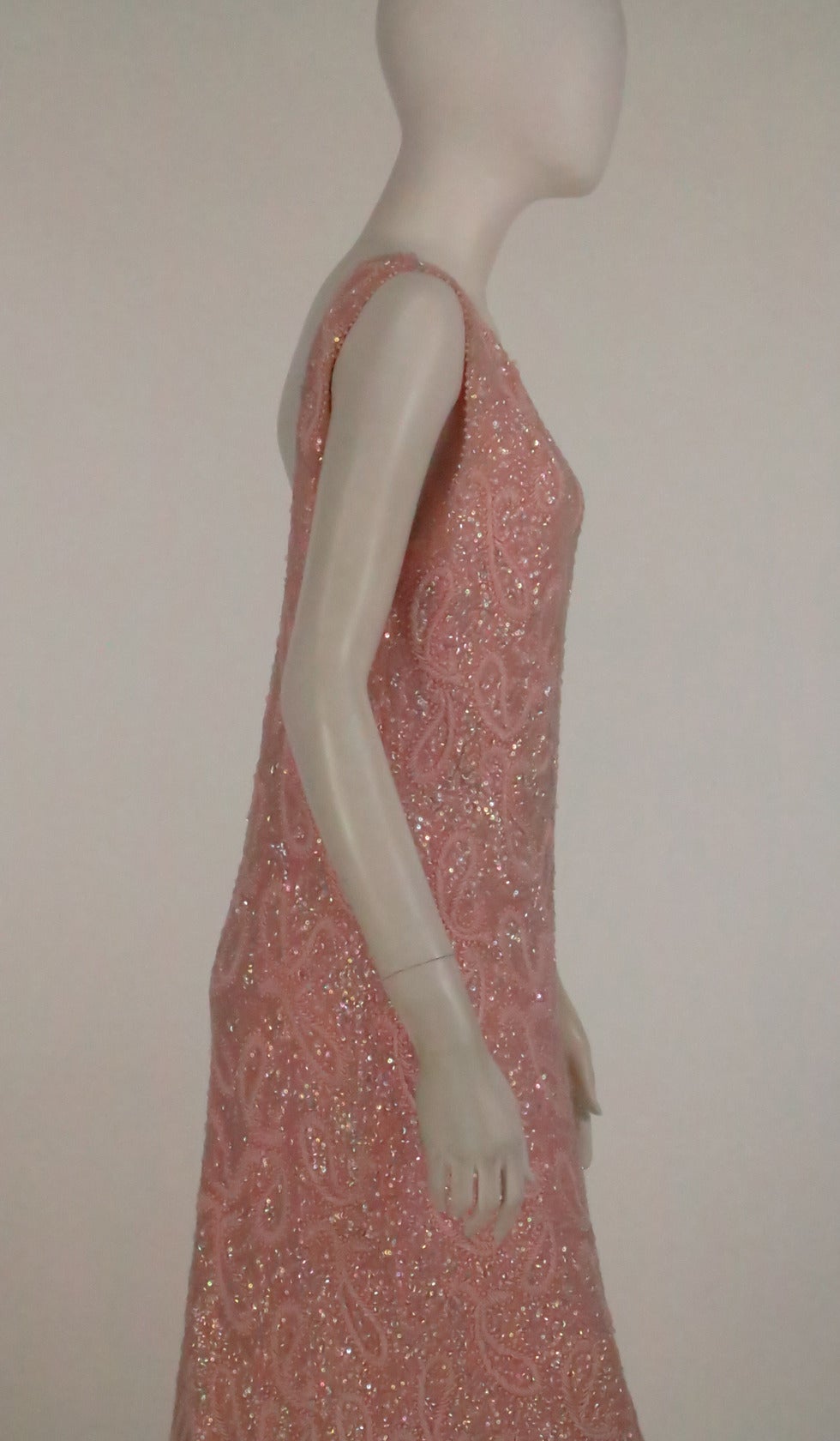 Early 1960s pink beaded sweater knit evening gown Hong Kong 2