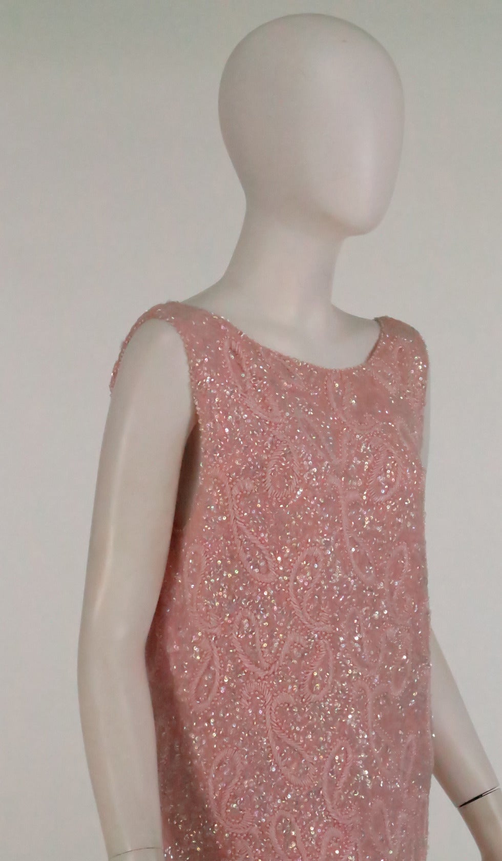 Early 1960s pink beaded sweater knit evening gown Hong Kong 3