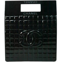 Chanel quilted black patent leather & Perspex handle handbag