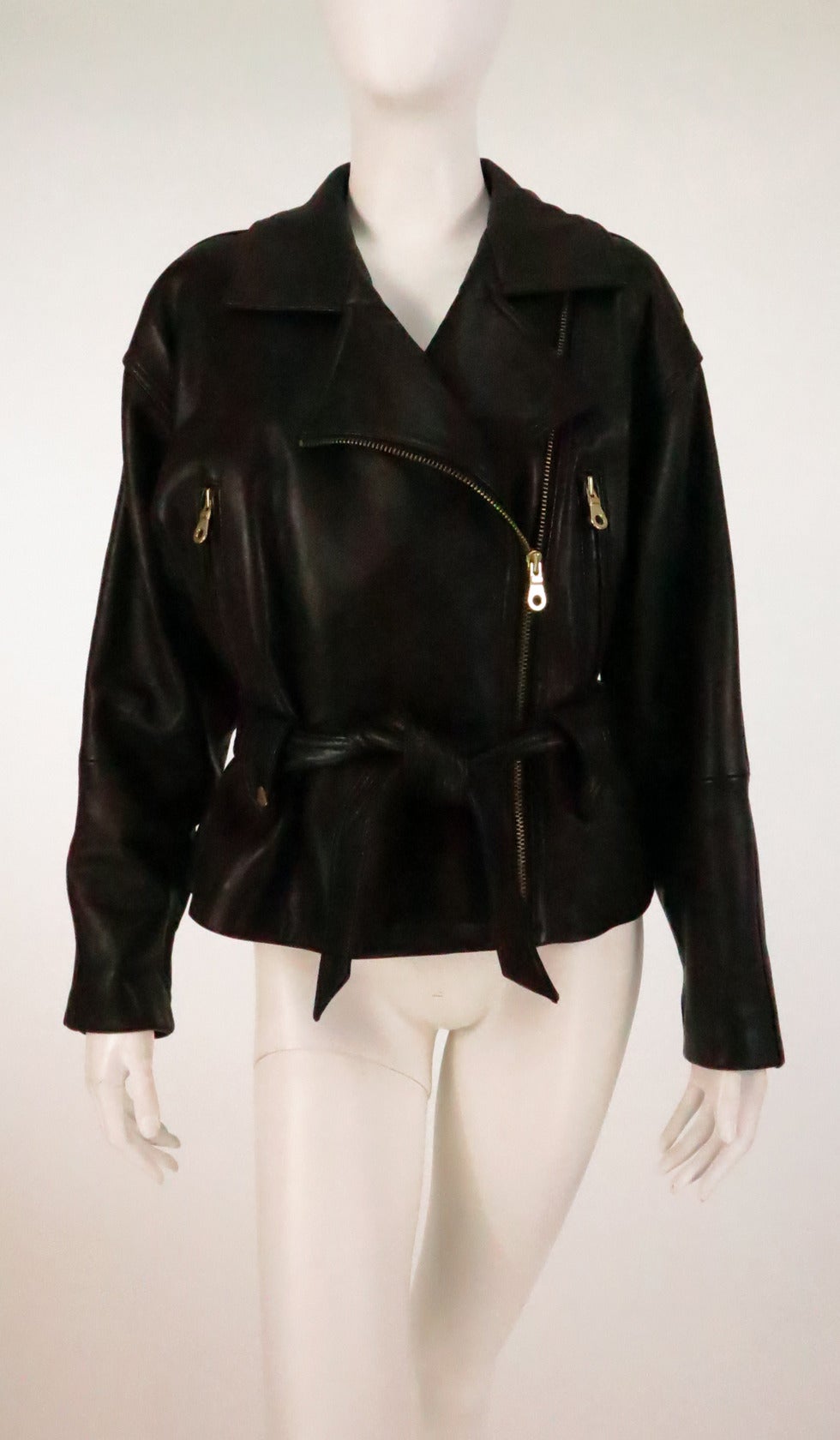 Andrew Marc Henri Bendel buttery soft dark brown leather motorcycle jacket