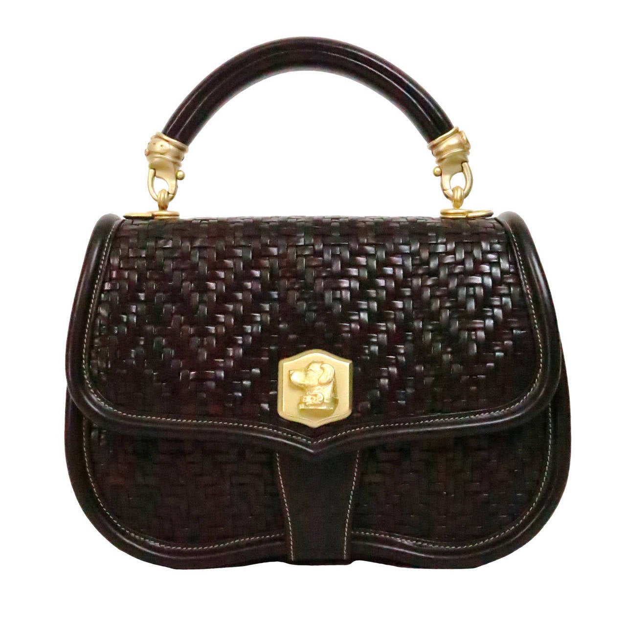 1991 Barry Kieselstein Cord rich chocolate brown woven leather handbag ...
