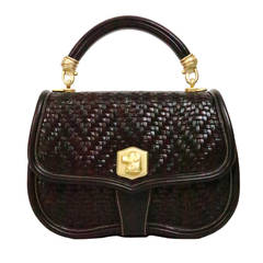 Vintage 1991 Barry Kieselstein Cord rich chocolate brown woven leather handbag