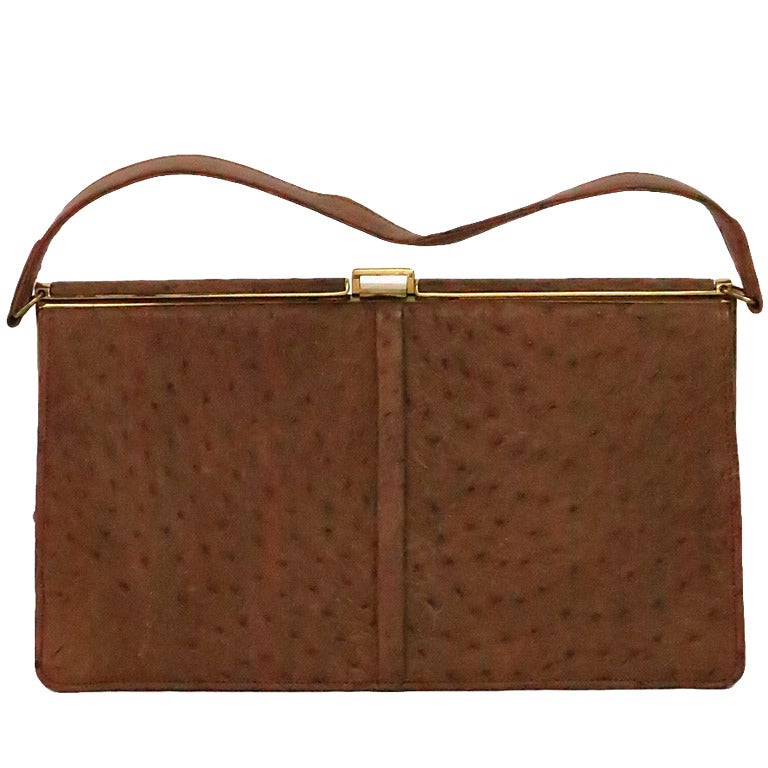 1950s Fassbender England ostrich frame handbag