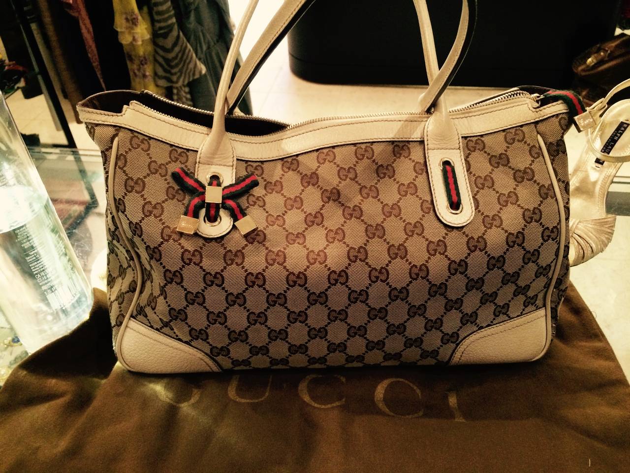 Brown Gucci logo canvas & leather hand bag tote