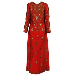 Rare 1950s Helene Arpels paprika silk embroidered evening caftan 7