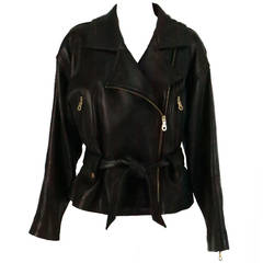 Andrew Marc Henri Bendel buttery soft dark brown leather motorcycle jacket